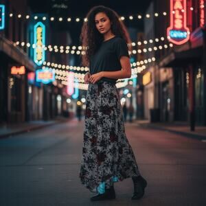 Nothing Matches Vintage Boho Floral Maxi Skirt Size S/M Elastic Waistband